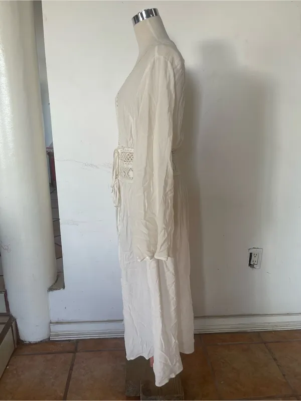 Lightweight beige Crochet-Tie Swim Coverup Maxi - Image 2