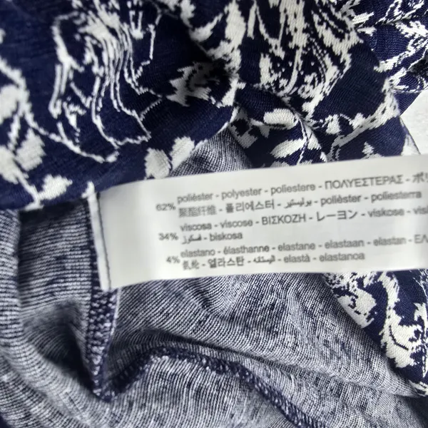 ZARA Floral Print Long‎ Sleeve Mini Dress Navy Blue White Puff Sleeve Large - Image 6
