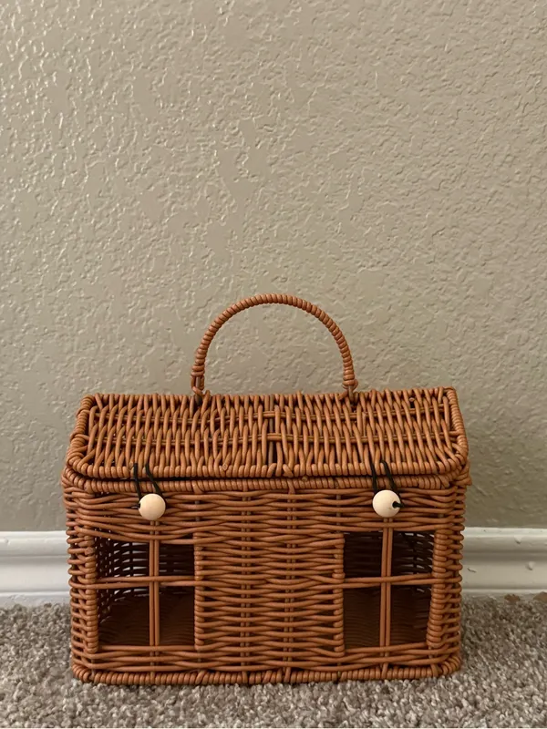 Vintage Style Wicker House Handbag Brown Cottagecore Basket Purse Picnic Woven - Image 5