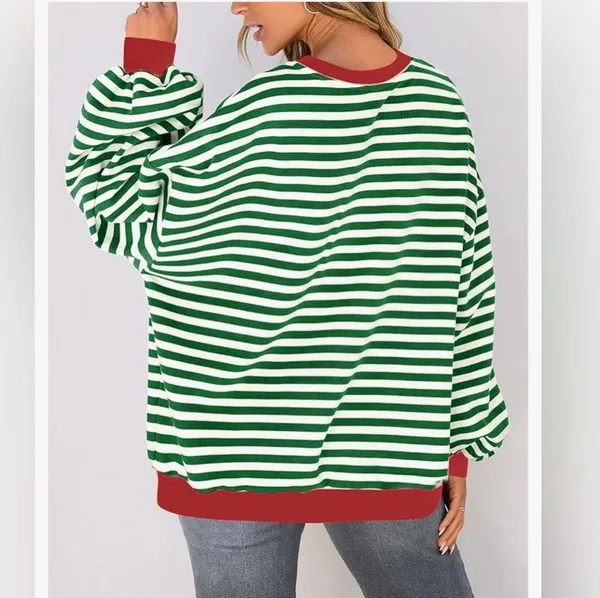 NEW Striped Crewneck Oversized Sweatshirt Pullover Sweater XL - Image 2