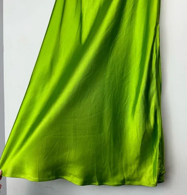 NWT ZARA Bright Green Satin Slip Midi Dress Sz XL Drapey Wrap Side Slit - Image 15