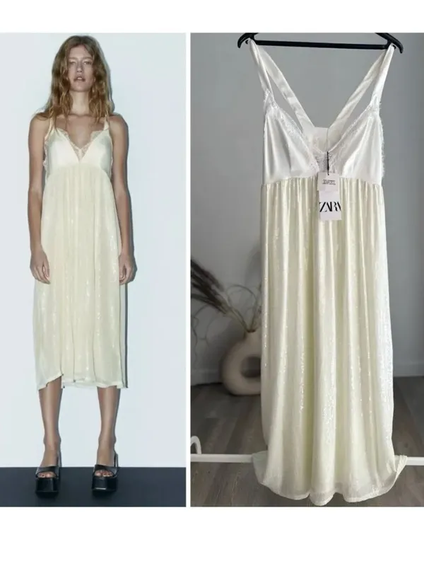 Zara Nwt Sequin Knit Slip Dress Off White - Image 3