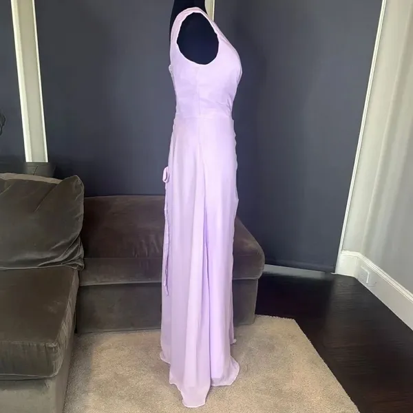 Purple Chiffon Asymmetrical One-Shoulder Formal Bridesmaid Dress Leg Slit Size 6 - Image 3