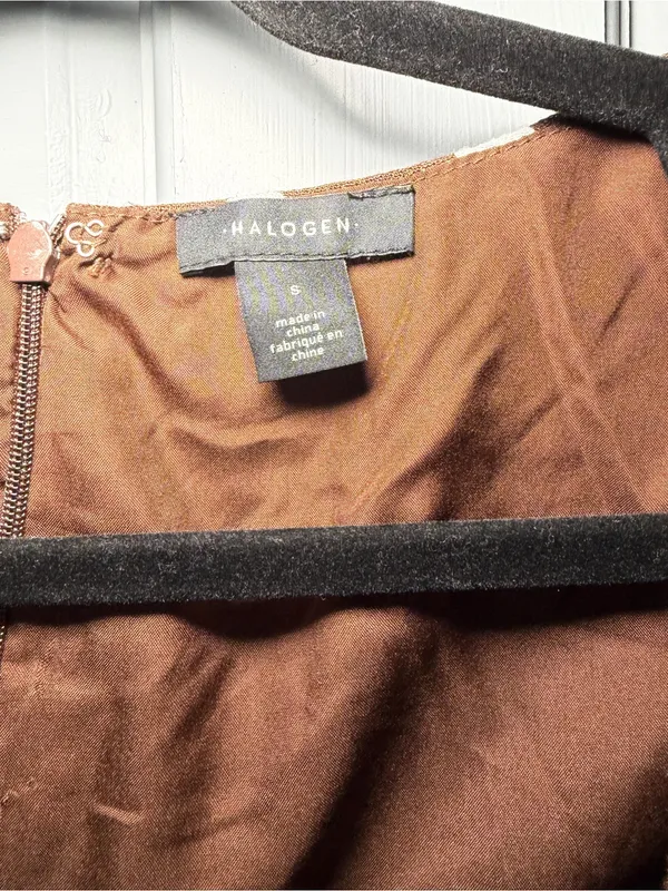 Halogen Brown Maxi Dress with White Polka Dots small flaw inside linen blend - Image 2