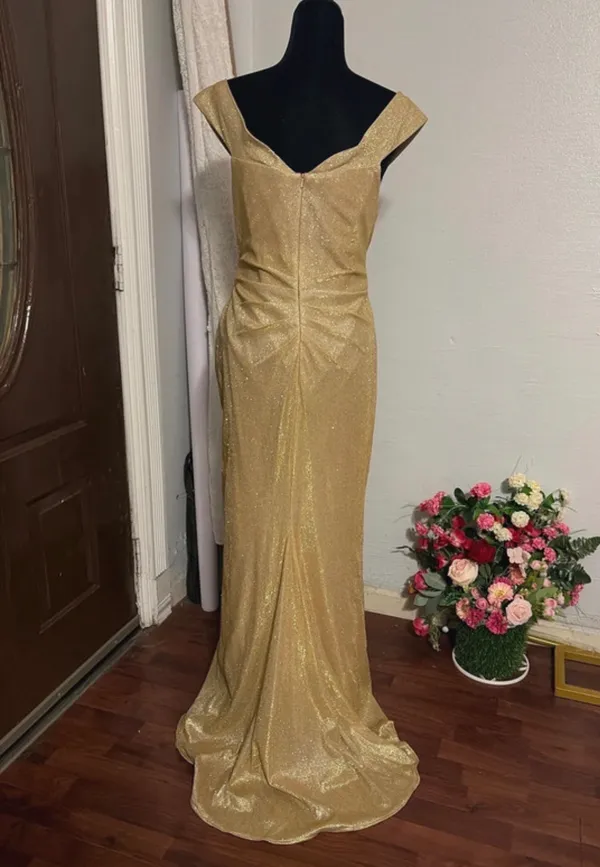 Gold Glitter Sparkle Formal Maxi Gown Size L - Image 2