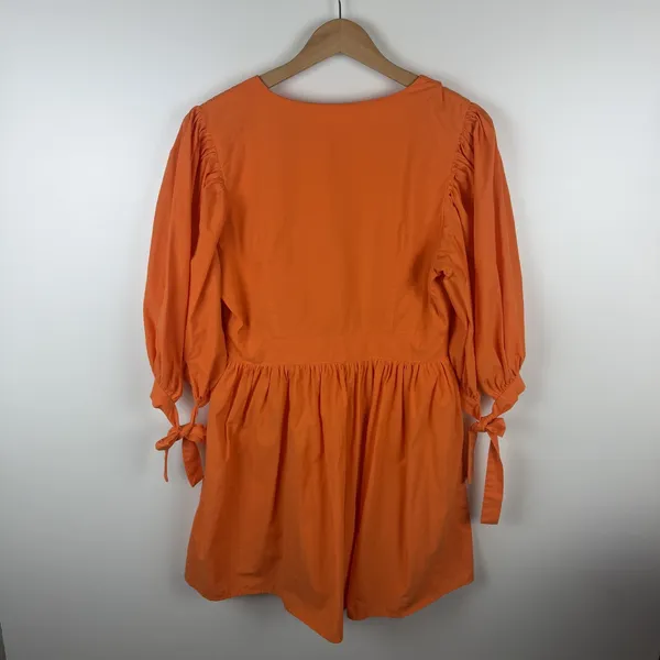 Showpo Zandra Mini Dress Size 8 Orange Puff Sleeve Cotton Poplin Vibrant Bright - Image 6