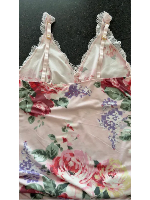Flora Nikrooz Women's Lace Detail Floral Chemise Slip Nightgown – Size Large - Image 6