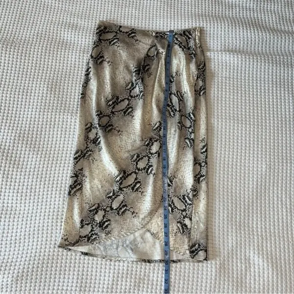 Snake Print Satin Wrap Midi Skirt Gray Silver Womens Small Indie Y2K - Image 5