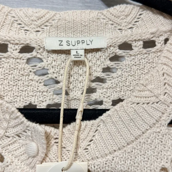 Z Supply Cream Pointelle Geometric Knit Button Cardigan Sweater ZW253328 Large - Image 6
