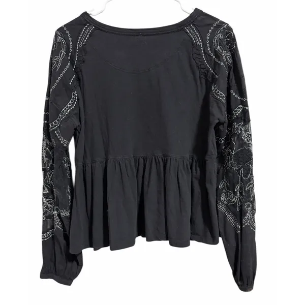 Free People‎ Penny Embroidered Peplum Top Black Women's Size XS - Image 2