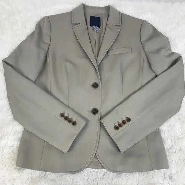 J. CREW Taupe Wool Button‎ Front Blazer Jacket 100% Wool Tan Beige Blazer Size 8 - Image 3