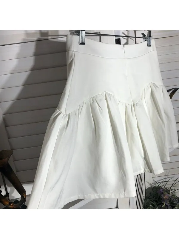 Princess Polly Tennis Mini Skirt Flouncy Hemline Back Zip Cotton White Women’s 6 - Image 4