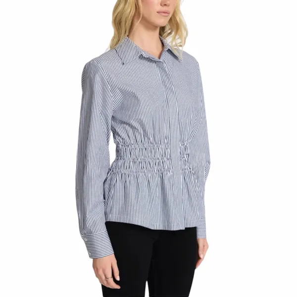 NEW Steve Madden Smock Waist Stripe Button Up 100% Cotton Longsleeve Top, Size M - Image 5