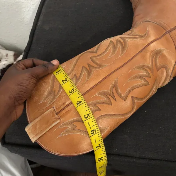 Nocona Cognac Brown Leather Almond Toe Western Riding Cowboy Vintage Dress Boots Men 8E Measurement in pics - Image 6