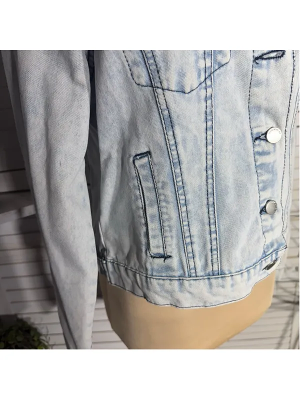 Stoosh vintage denim jacket acid wash grunge 90s Y2K flap pockets cotton rocker - Image 6