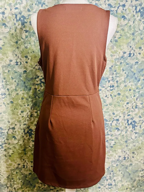 NWT Madden Girl Brown Sleeveless Mini Dress Square Neck Button Front Size L - Image 2