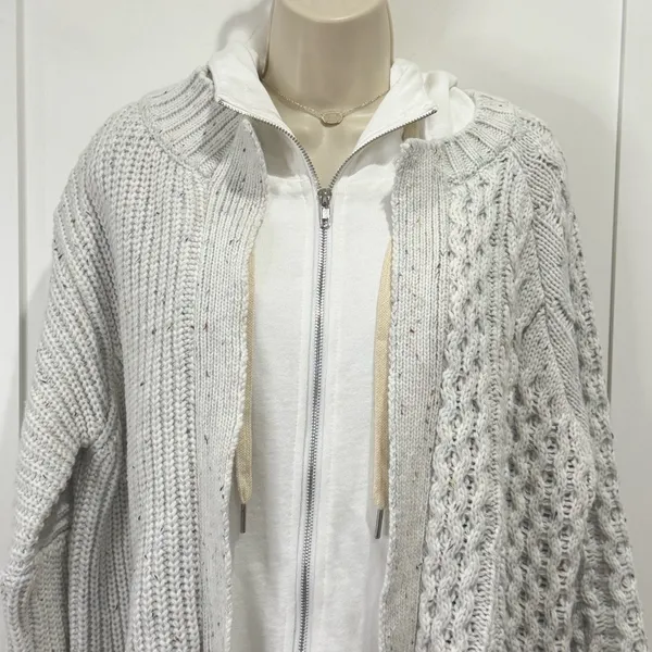 POL Cable Knit Sweater Zip Cardigan Small Oversized Layered Gray Coastal Boho - Image 4