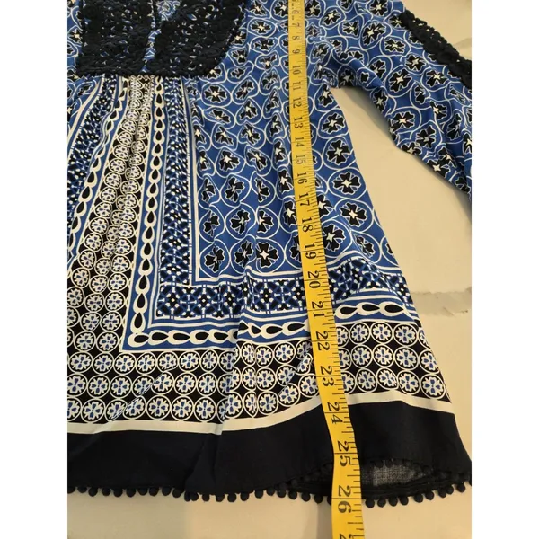 Crown & Ivy Large Blue Geometric Boho Peasant Top Lace Trim Tunic Womens L - Image 8