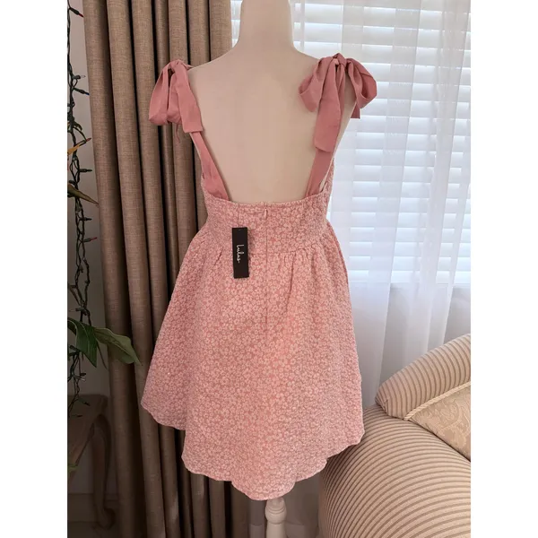 Lulus Darling Composure Pink Jacquard Floral Tie-Strap Mini Dress - Image 7