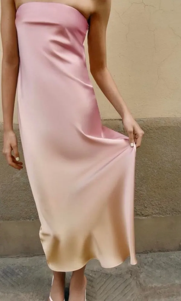 Satin Midi Dress (pink & yellow) - Image 2
