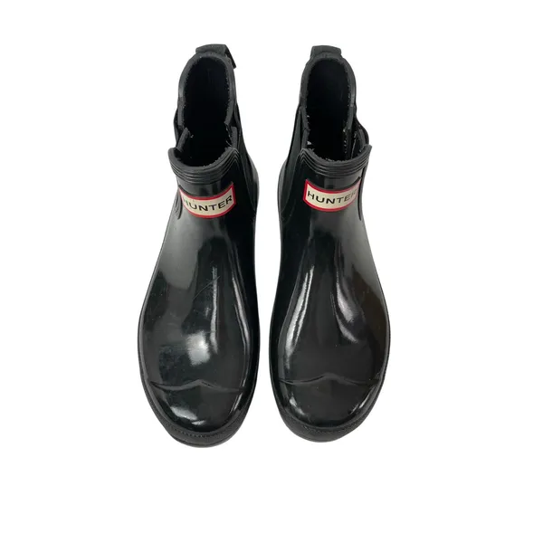 Hunter Womens Original Gloss Black Round Toe Slip On Flats Chelsea Ankle Boots 7 - Image 2