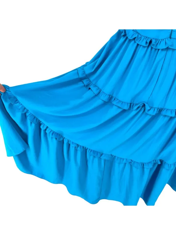 Amanda Uprichard Sweeney Blue Ruffle Tiered Sweetheart Midi Dress Size XS - Image 11