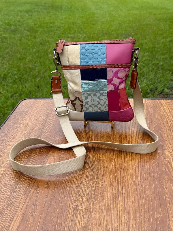 Coach Patchwork Crossbody Bag Multicolor Signature Canvas Leather Pink - Image 2