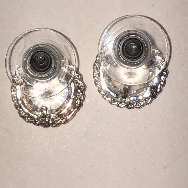Elegant Silver Tone Rhinestone Stud Earrings - Image 5