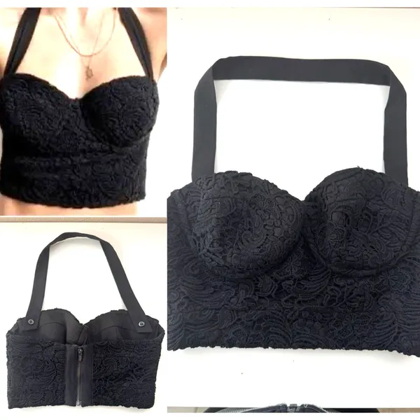 Guess By Marciano Halter Pushup Bustier Size 0 Black Lace Zip Back Pinup Corset - Image 2