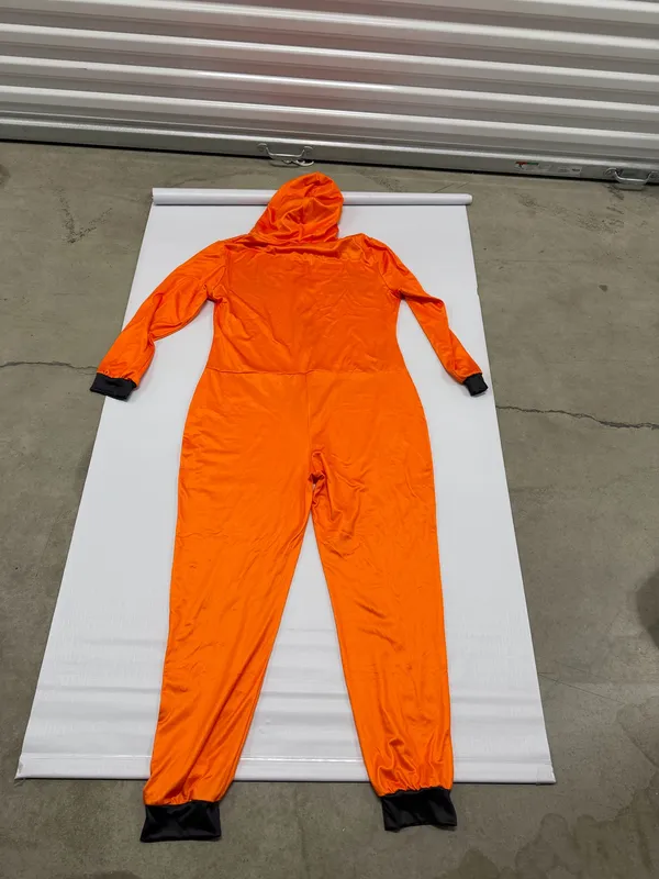 Halloween Pumpkin Jack-O-Lantern Hooded Jumpsuit Costume Orange Women L - Image 7