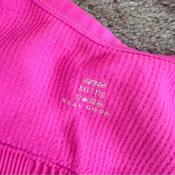 aerie Ribbed Crop Top Shirt Shortsleeve Back Criss Cross Straps in Pink Neon XXL - Image 6