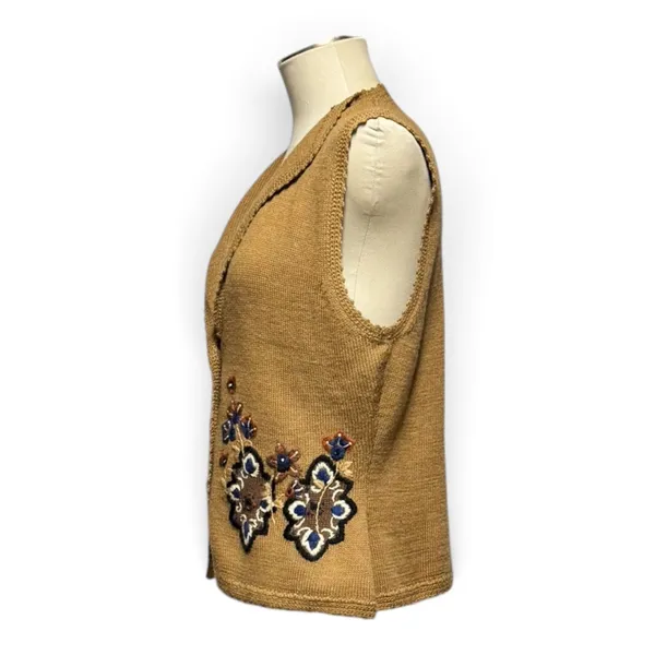 Koret Lambswool Angora Rabbit Sweater Vest Vintage Brown Tan Blue Flower Large - Image 3