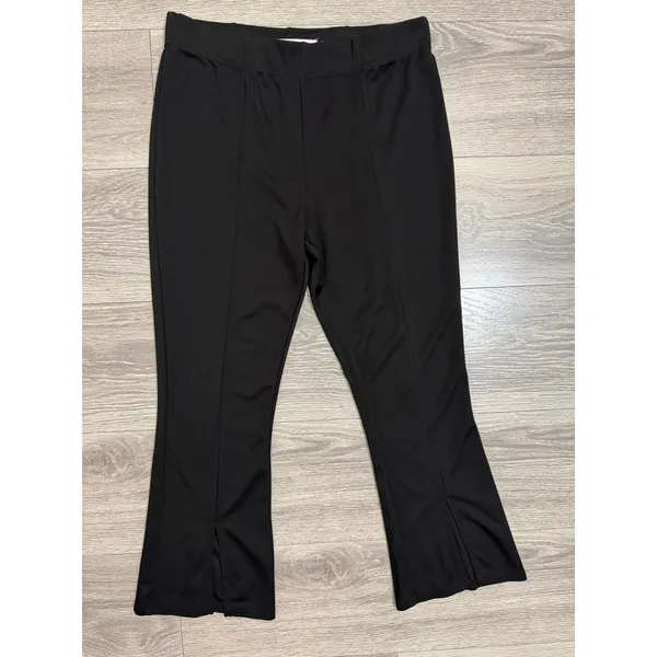 Whimsigoth Womens Pants Size M Black‎ Front Slit Cropped Flare Seam Goth Stretch - Image 4