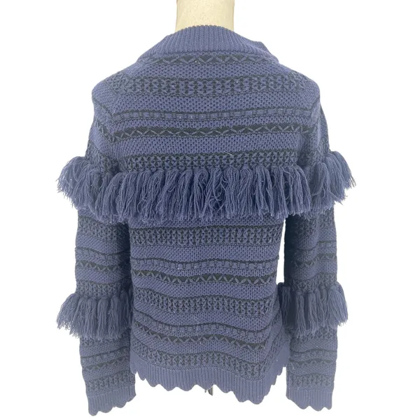 Jonathan Simkhai Tassel Fringe Knit Wool Sweater Black Blue‎ Stripe - Image 11
