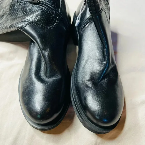 Geox Women's Rawelle Biker Boots Black Snakeskin Embossed Leather Size 36 US 6 - Image 4