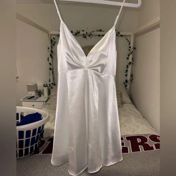 Lulu's White Spaghetti-Strap V-Neck Mini Dress - Image 4