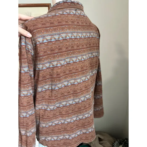 granola Southwestern boho Woolrich Pullover Brown Geometric Quarter Zip Large - Image 6