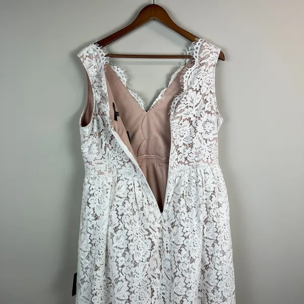 Lulus Midi Dress Womens XL Love Swept Lace White Floral Beige Lined A-Line Party - Image 10