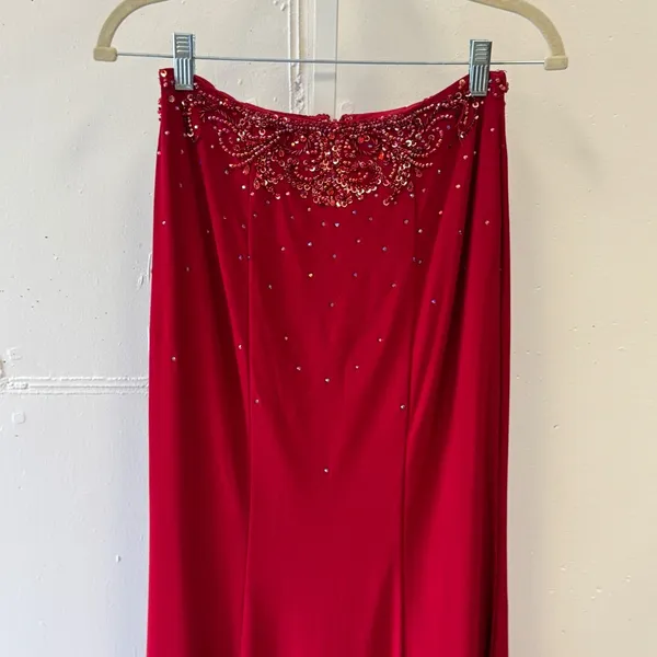 Alyce Paris Red Beaded 2-Piece Prom Dress Set Mermaid Gown Size 4 Formal Event - Image 4