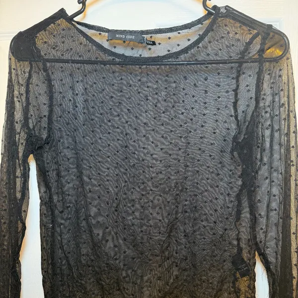 Mind‎ Code Black Sheer Mesh Polka Dot Long Sleeve Top Womens Small Y2K - Image 7