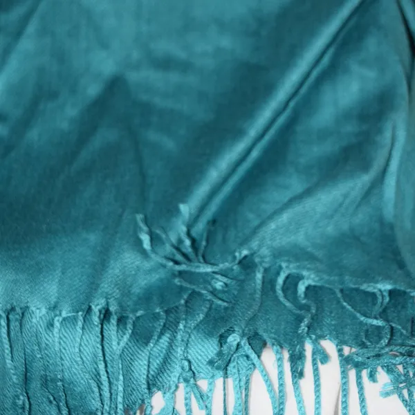 Teal Pashmina Style Scarf Wrap 26" x 70" w 4" Fringe - Image 2