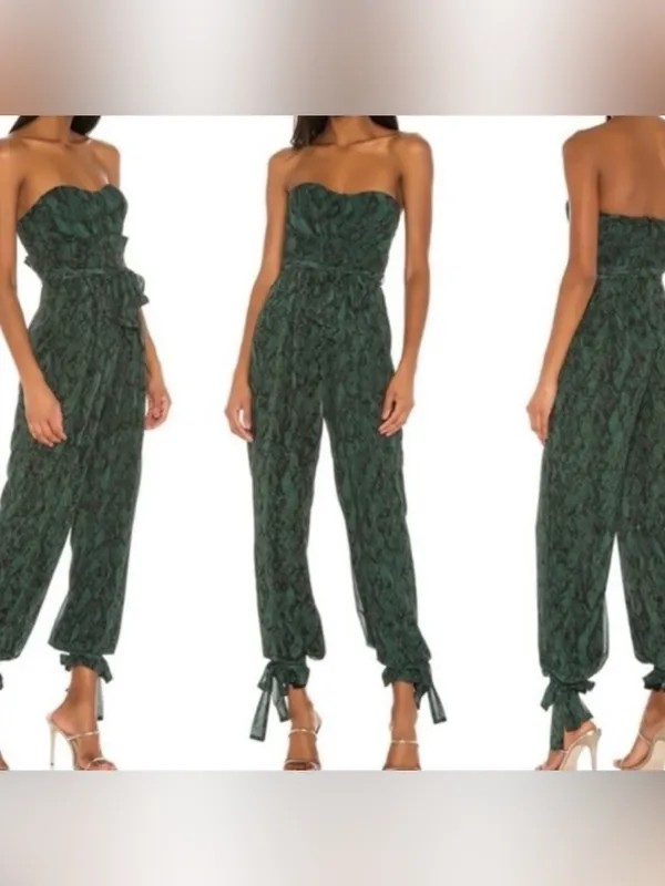 Michael Costello x REVOLVE Jumpsuit Gwendolyn Green Snakeskin size medium - Image 3
