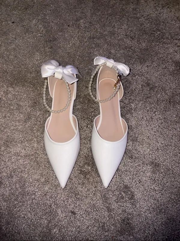 New Pointed Toe Slingback flats in crisp white with bow size 10 - Image 5