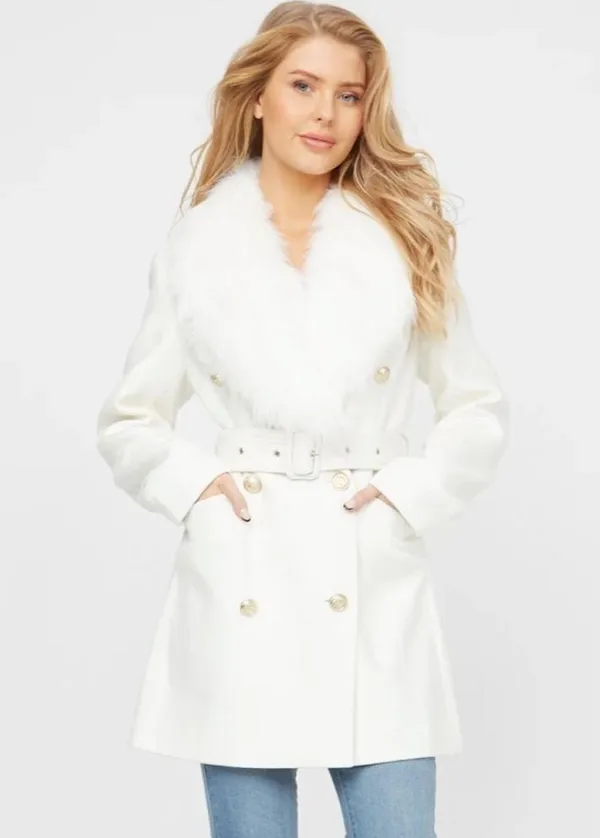 🧥Guess Wool Faux Fur-Trim Coat🧥~med - Image 12