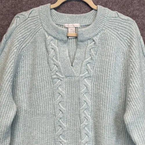 DESIGN HISTORY Sweater Womens XXL Mint Green Cable‎ Knit Split Neck Pullover NWT - Image 10