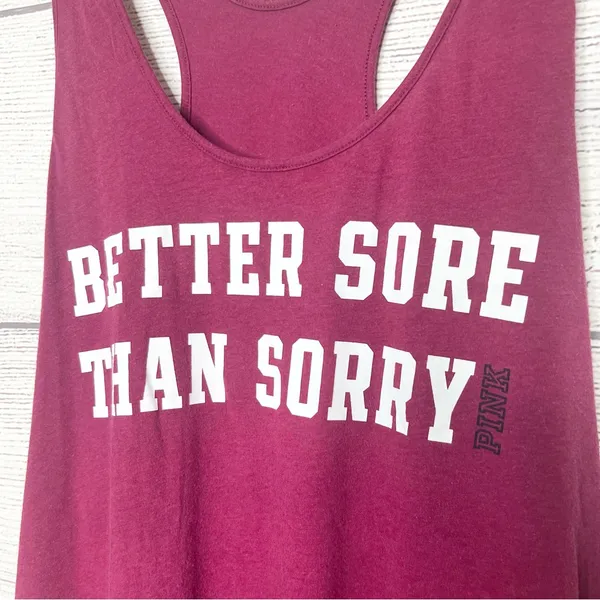 VS PINK Maroon “Better Sore Than Sorry” Workout Racerback Tank Top Size Large - Image 2