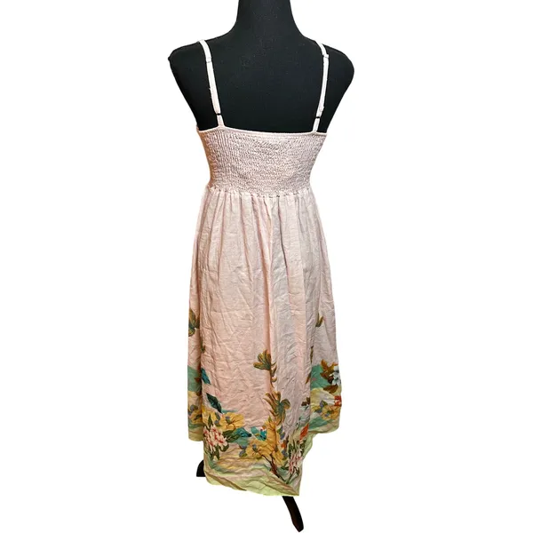 Le Ragazze Italy Linen Cotton Tropical Print Midi Dress Blush Pink Resortwear - Image 4