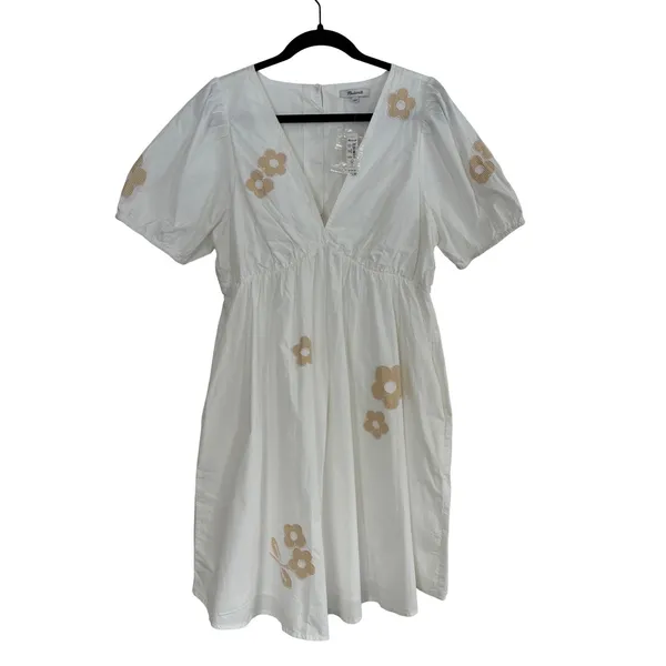 NWT Madewell Annamari White Puff Sleeve‎ Gingham Flower Embroidered Mini Dress S - Image 2