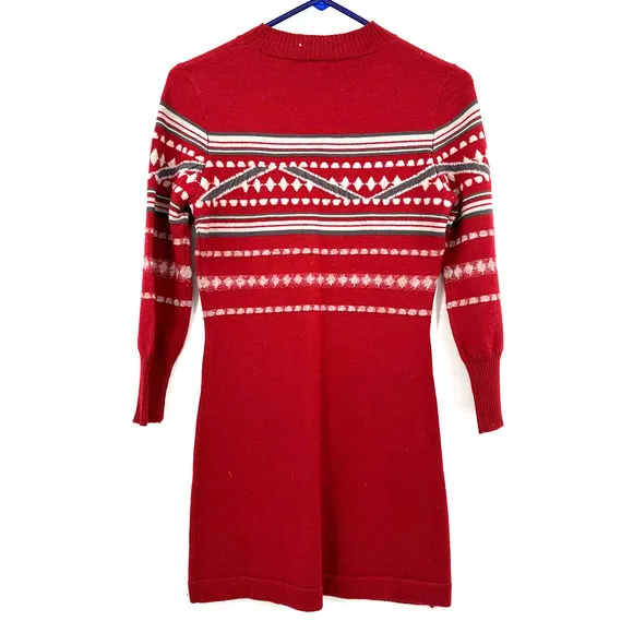 Free People size XS Hot Cocoa Sweater‎ Dress Red White Gray fair isle - Image 2