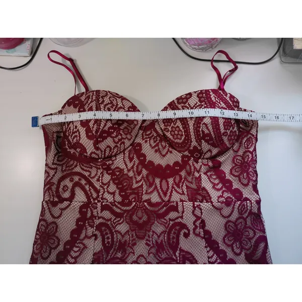 Lulus Burgundy Lace‎ Bustier Midi Dress Maroon Paisley Cocktail Dress Small - Image 14